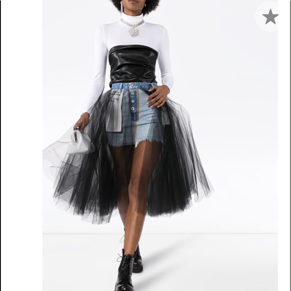 Unravel Project Reversed Denim Tulle Overlay Skirt